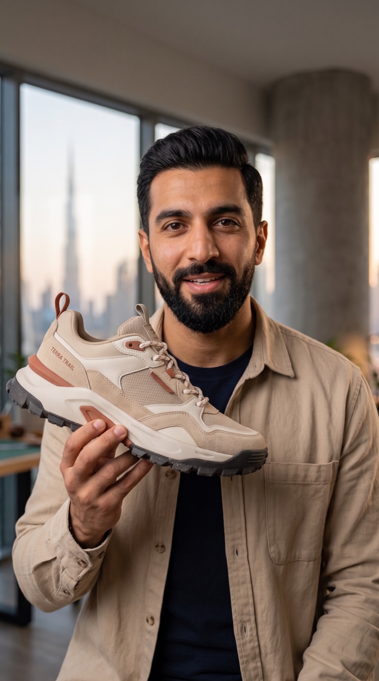 A creator holding a sneaker up to the camera during a live stream